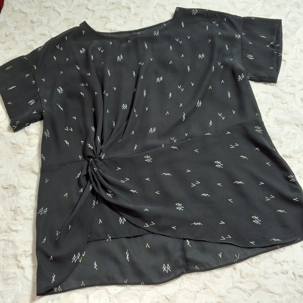 Worthington - Short Sleeve Crew Neck Sheer Top With Gathered Detail